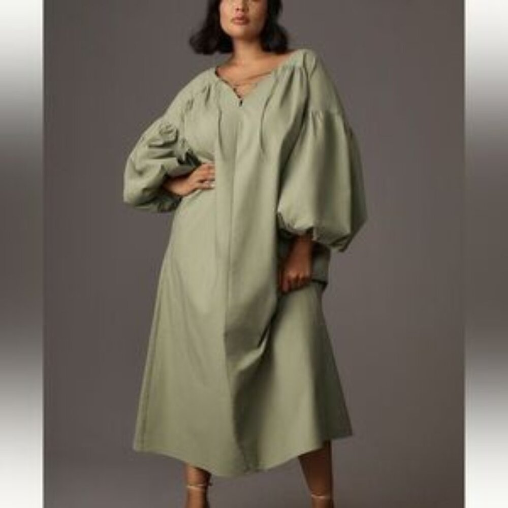 Anthropologie Mare Mare Bubble Sleeve Lace-Up Midi Dress Boho NWT (Size 1X)